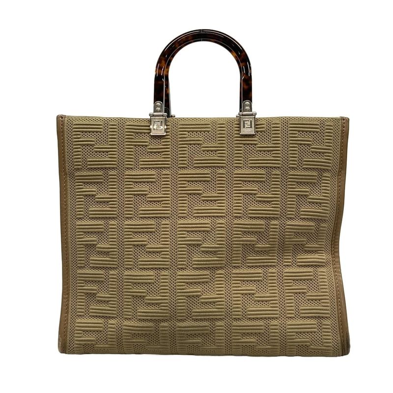 Fendi Tote Bag Sunshine Medium 8bh386-ahwc Beige Tortoiseshell Plexiglas Handle