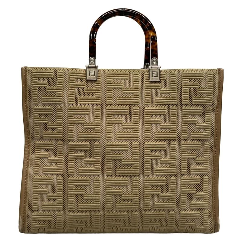 Fendi Tote Bag Sunshine Medium 8bh386-ahwc Beige Tortoiseshell Plexiglas Handle