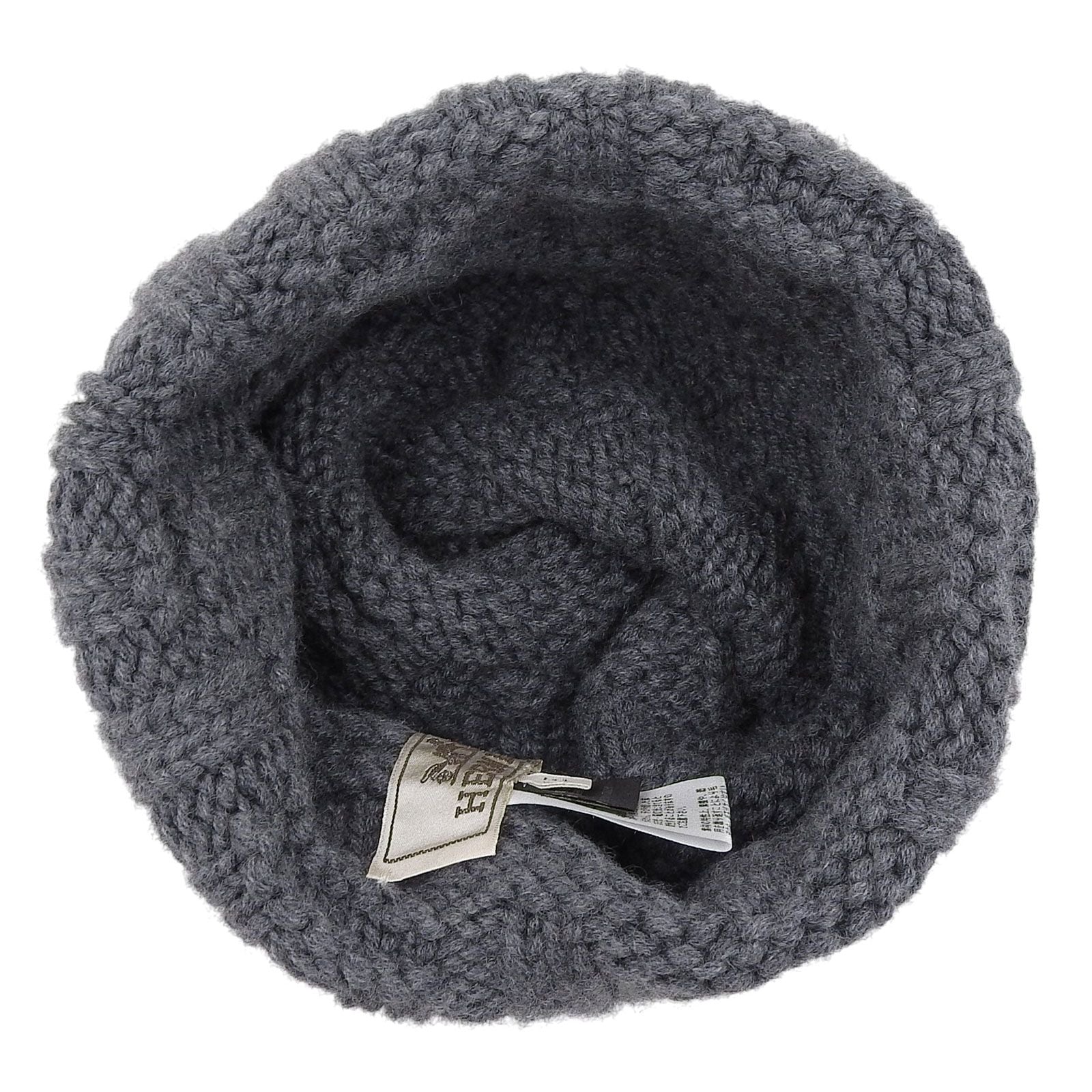 Excellent Condition Hermes 100% Cashmere H Logo Pattern Knit Cap