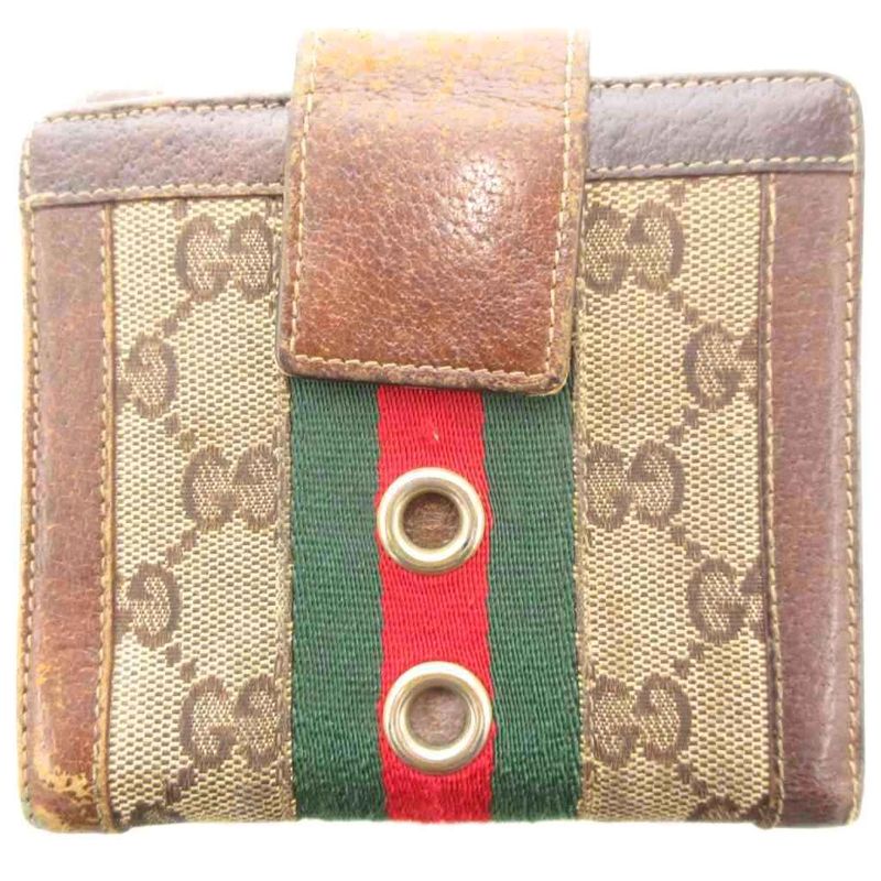 Gucci Sherry Line Fold Wallet GG Canvas Logo Brown 144179-0959 AE
