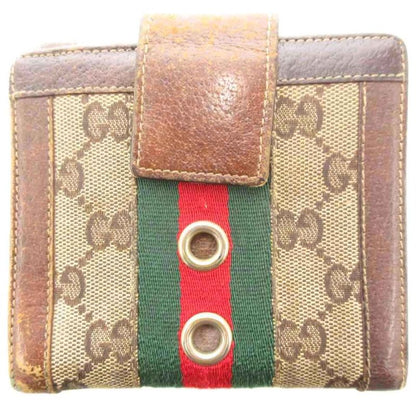 Gucci Sherry Line Fold Wallet GG Canvas Logo Brown 144179-0959 AE