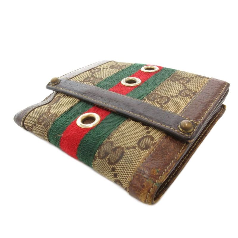 Gucci Sherry Line Fold Wallet GG Canvas Logo Brown 144179-0959 AE