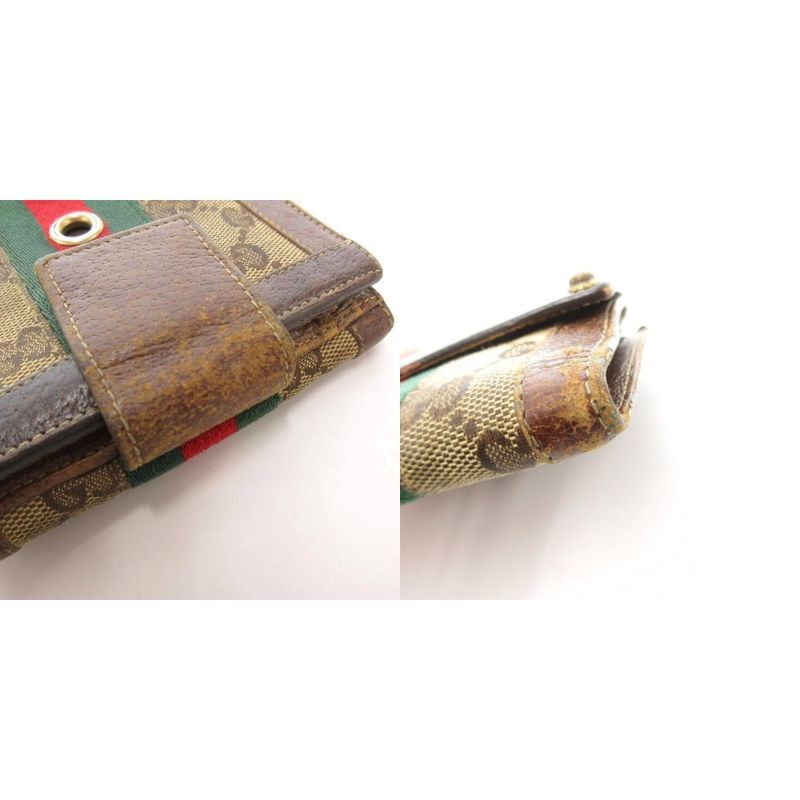 Gucci Sherry Line Fold Wallet GG Canvas Logo Brown 144179-0959 AE