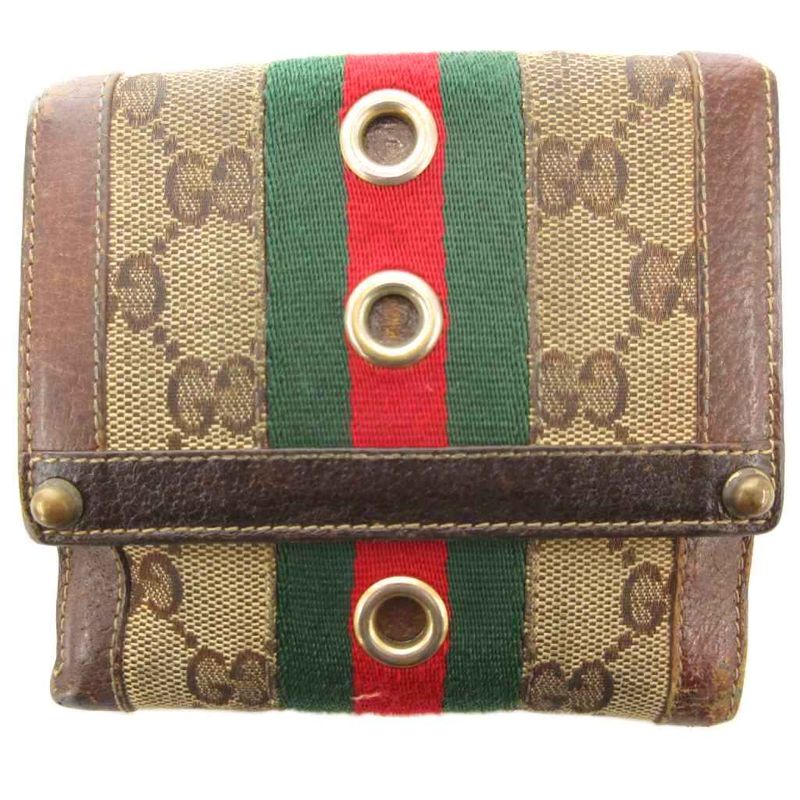 Gucci Sherry Line Fold Wallet GG Canvas Logo Brown 144179-0959 AE