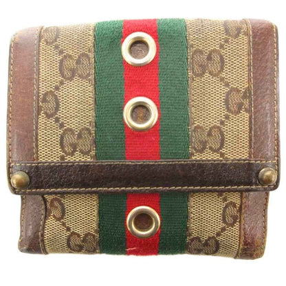 Gucci Sherry Line Fold Wallet GG Canvas Logo Brown 144179-0959 AE