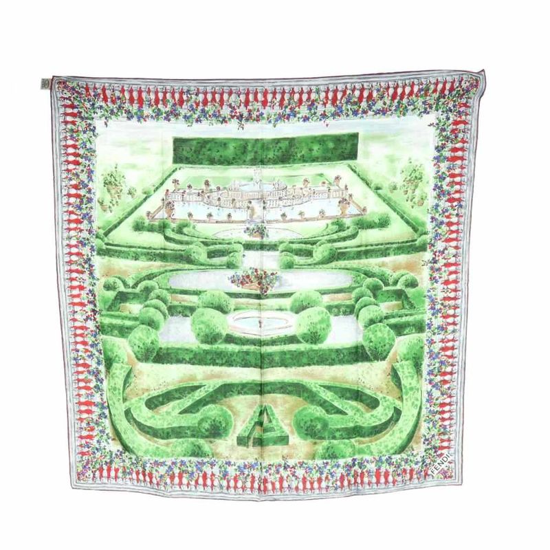 Fendi Large Scarf Shawl Garden All Over Logo Silk Multicolor - GY19 MQ - OH