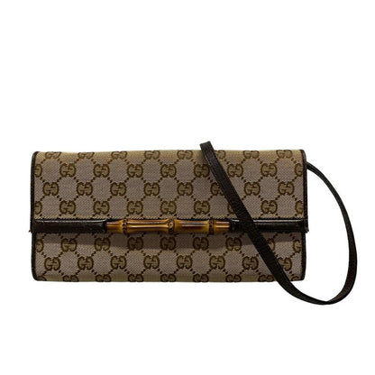Gucci Shoulder Bag GG Pattern Bamboo 117594 Dark Brown And Brown Leather