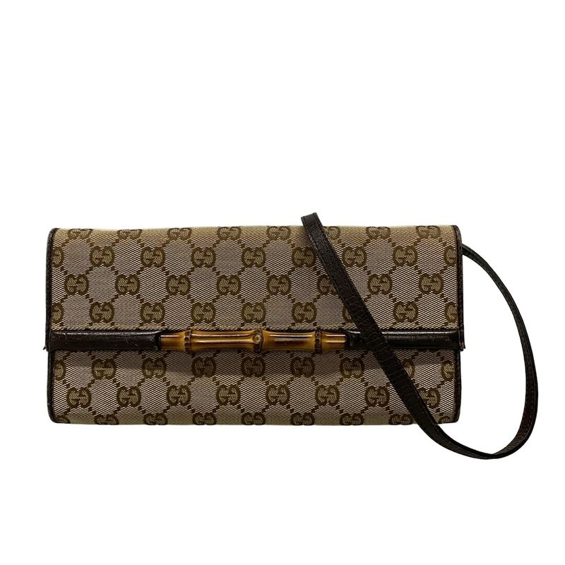 Gucci Shoulder Bag GG Pattern Bamboo 117594 Dark Brown And Brown Leather