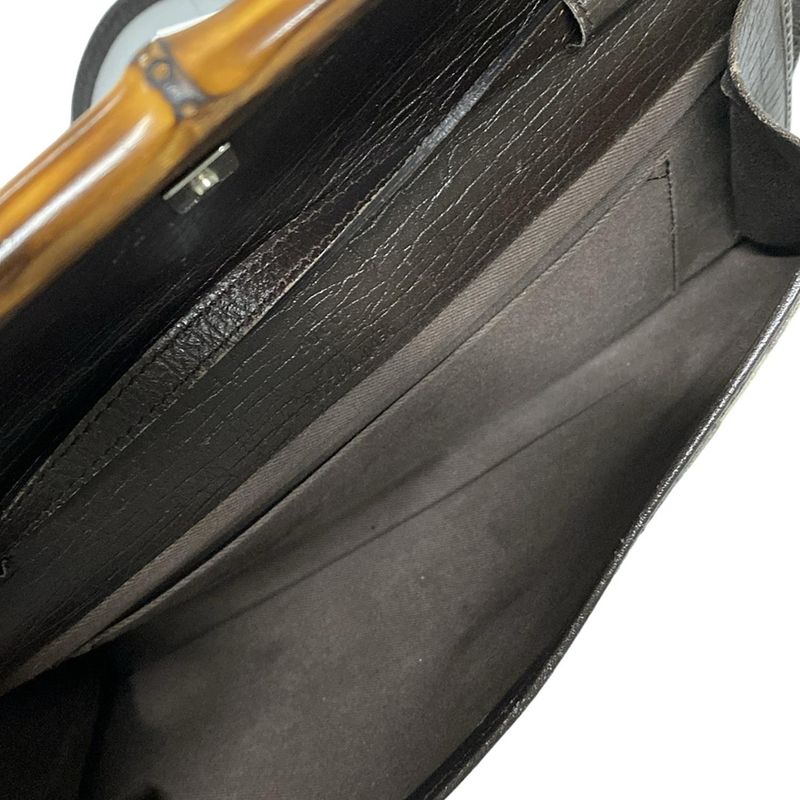 Gucci Shoulder Bag GG Pattern Bamboo 117594 Dark Brown And Brown Leather