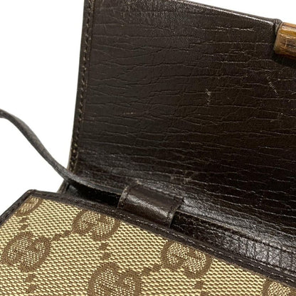 Gucci Shoulder Bag GG Pattern Bamboo 117594 Dark Brown And Brown Leather