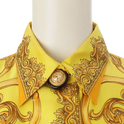 Gianni Versace Silk Baroque Style Dolman Sleeve Allover Medusa Button Long