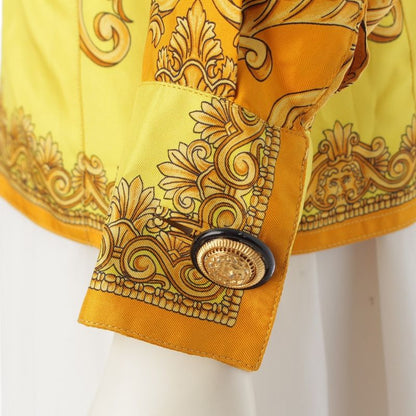 Gianni Versace Silk Baroque Style Dolman Sleeve Allover Medusa Button Long