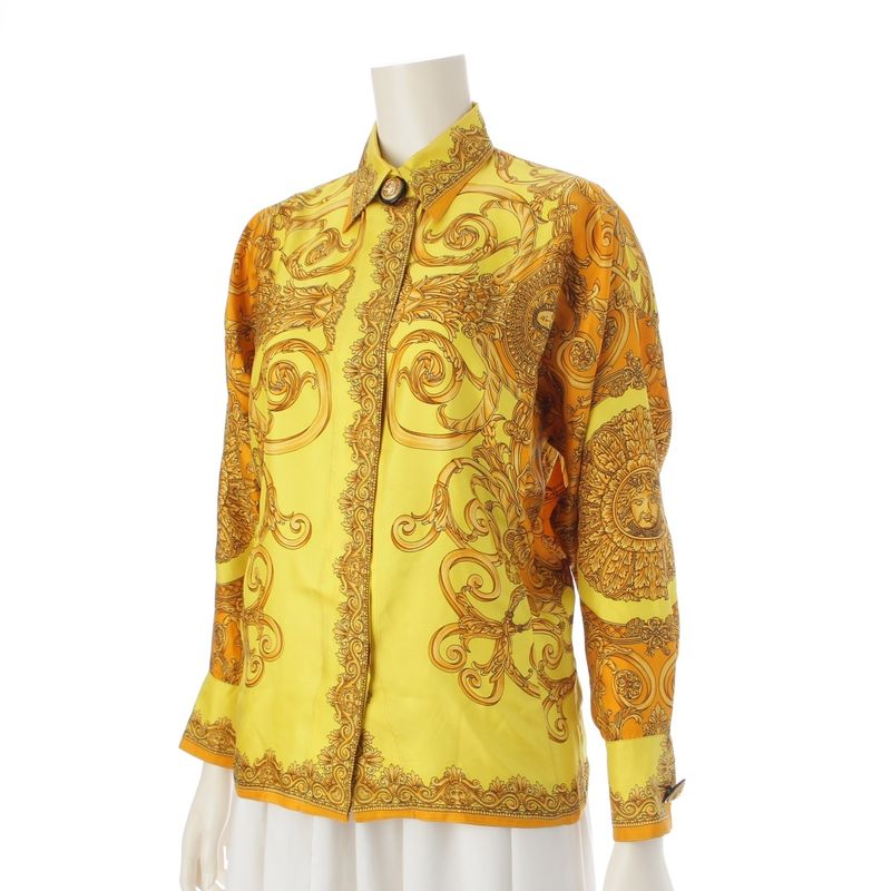 Gianni Versace Silk Baroque Style Dolman Sleeve Allover Medusa Button Long