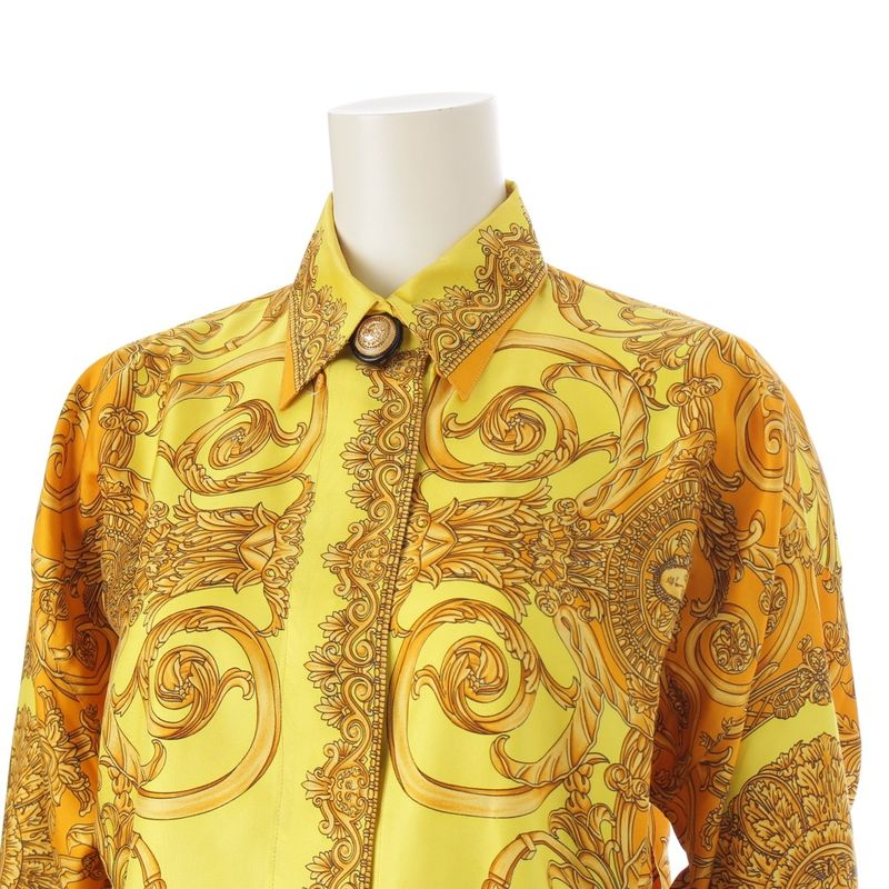 Gianni Versace Silk Baroque Style Dolman Sleeve Allover Medusa Button Long
