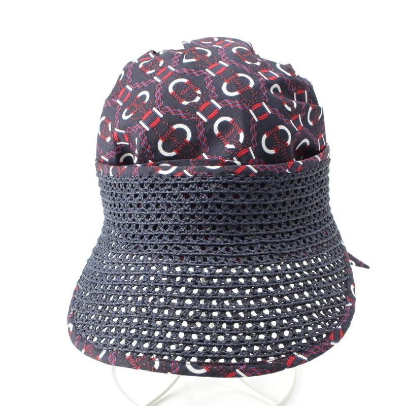 Hermes Raffia Cotton Gemini Hat Cap Navy