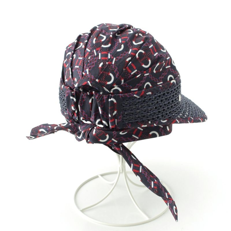 Hermes Raffia Cotton Gemini Hat Cap Navy