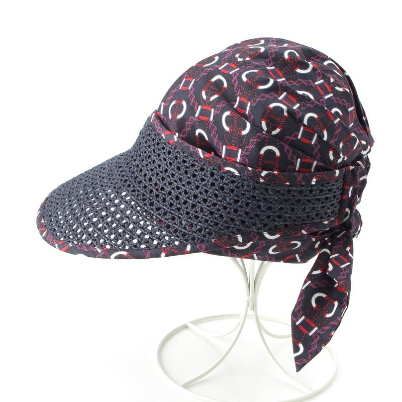 Hermes Raffia Cotton Gemini Hat Cap Navy