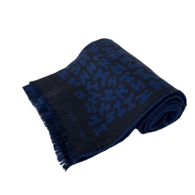Hermes Shawl - Dark Navy And Navy Cashmere Silk