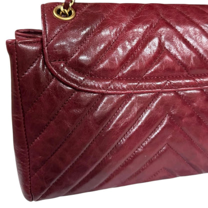 Chanel V Stitch Shoulder Bag Leather Red Ladies Chanel Used