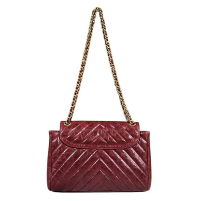 Chanel V Stitch Shoulder Bag Leather Red Ladies Chanel Used