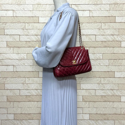 Chanel V Stitch Shoulder Bag Leather Red Ladies Chanel Used