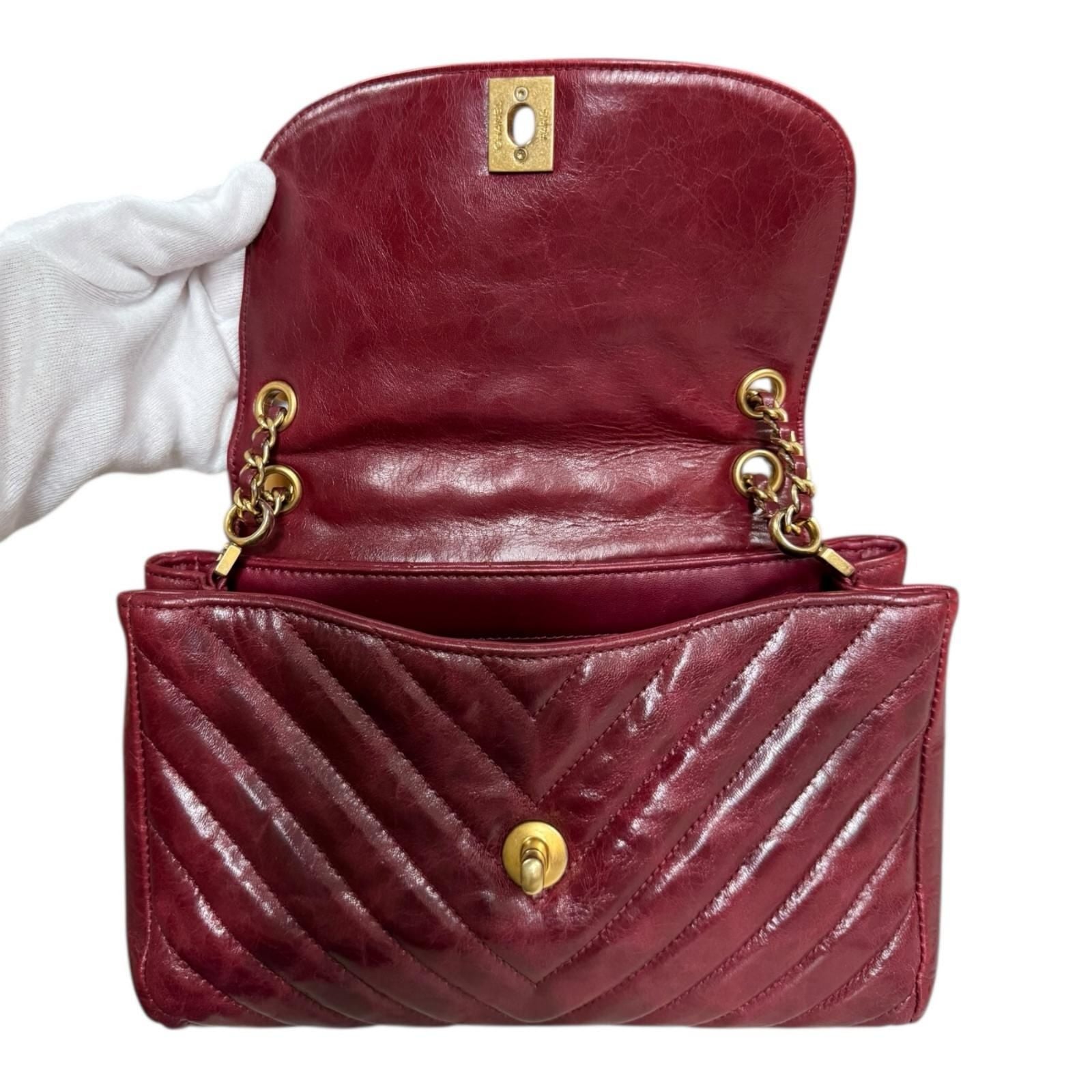 Chanel V Stitch Shoulder Bag Leather Red Ladies Chanel Used