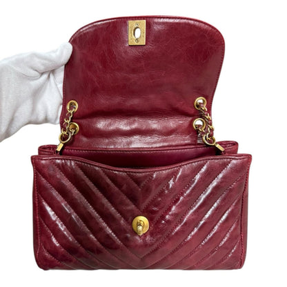 Chanel V Stitch Shoulder Bag Leather Red Ladies Chanel Used