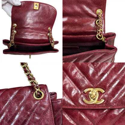 Chanel V Stitch Shoulder Bag Leather Red Ladies Chanel Used