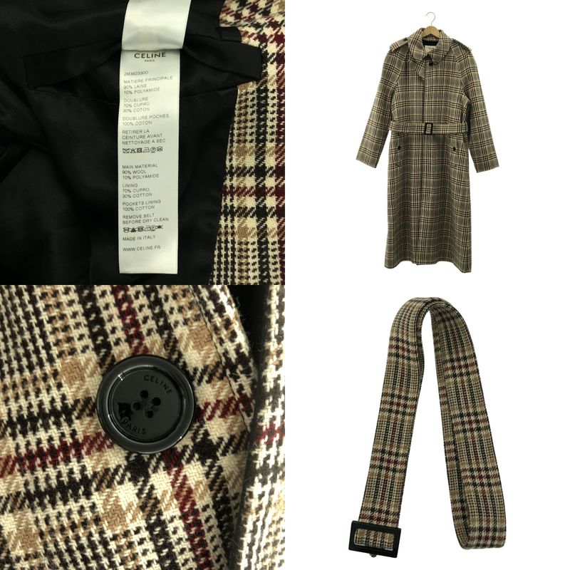 Celine - Wool Belted Logo Button Fly Front Coat - Fully Lined - 38 - Beige -