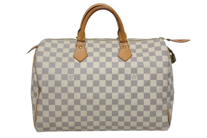 Louis Vuitton Speedy 35 Damier Azur Handbag White Beige