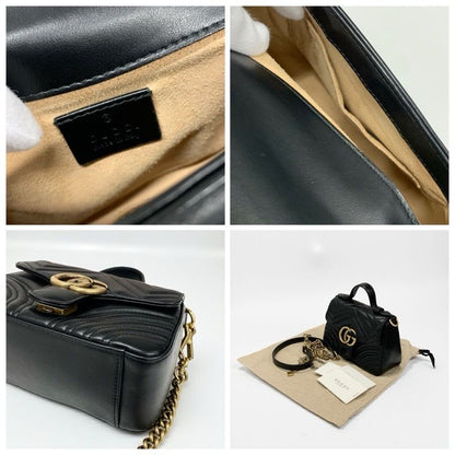 Gucci Bag Shoulder Black Gold GG Marmont Mini Top Handle 2-Way Handbag