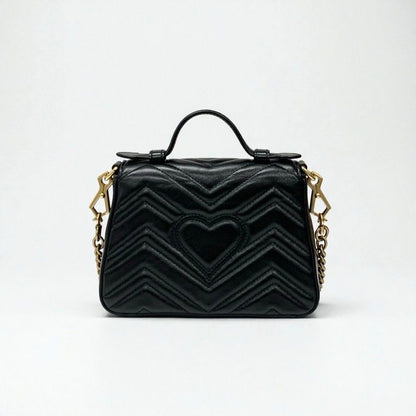 Gucci Bag Shoulder Black Gold GG Marmont Mini Top Handle 2-Way Handbag