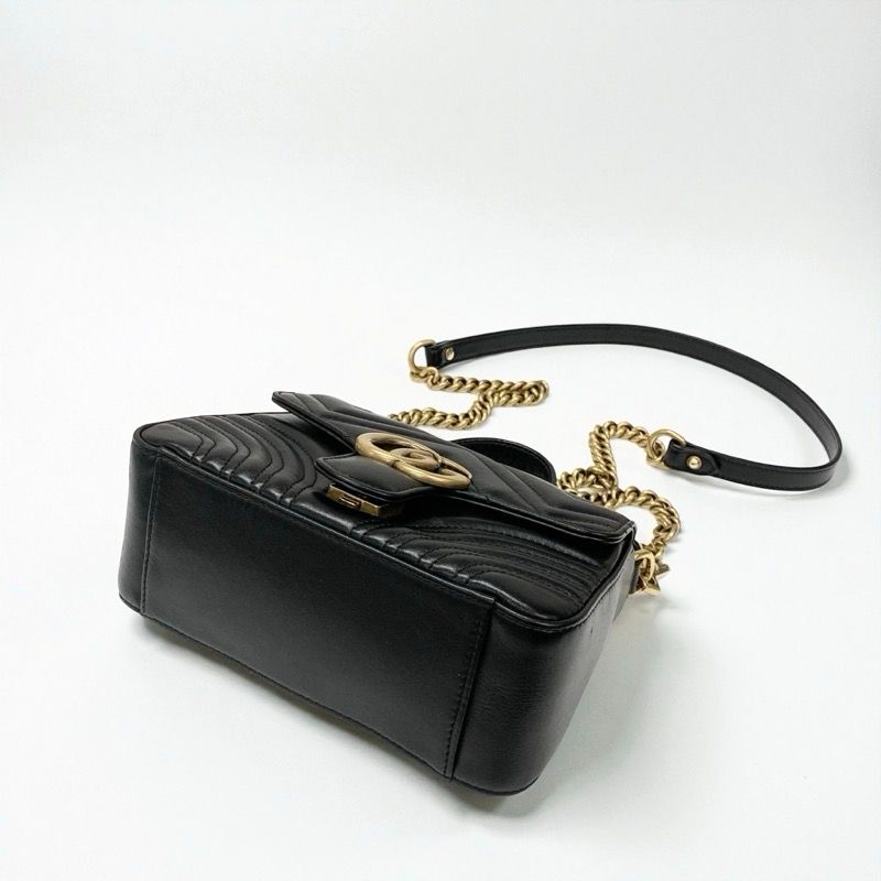 Gucci Bag Shoulder Bag Black Gold Ggmarmont Mini Top Handle Bag 2way Handbag