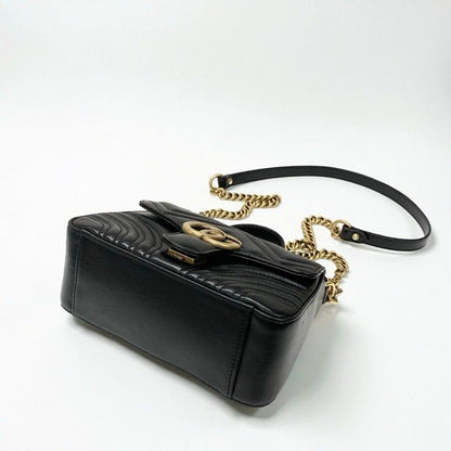 Gucci Bag Shoulder Bag Black Gold Ggmarmont Mini Top Handle Bag 2way Handbag