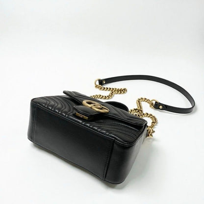 Gucci Bag Shoulder Black Gold GG Marmont Mini Top Handle 2-Way Handbag