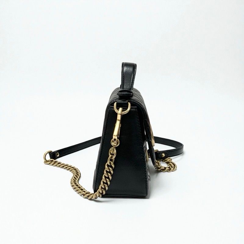 Gucci Bag Shoulder Bag Black Gold Ggmarmont Mini Top Handle Bag 2way Handbag