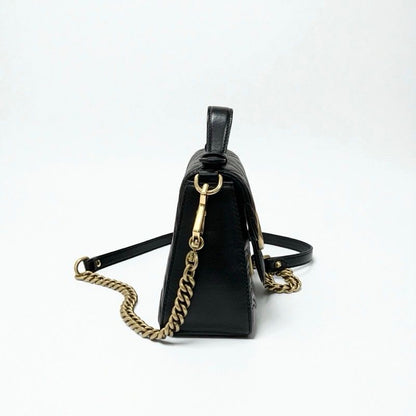 Gucci Bag Shoulder Black Gold GG Marmont Mini Top Handle 2-Way Handbag