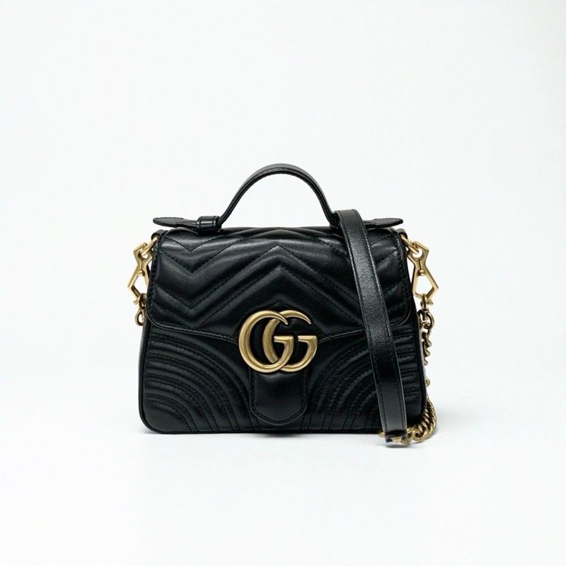 Gucci Bag Shoulder Bag Black Gold Ggmarmont Mini Top Handle Bag 2way Handbag