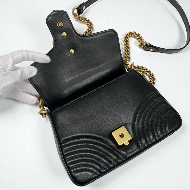 Gucci Bag Shoulder Bag Black Gold Ggmarmont Mini Top Handle Bag 2way Handbag