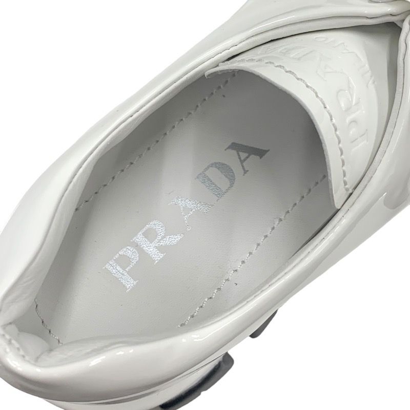 Prada Loafers Leather Shoes Patent White Lace-up Shoes Platform