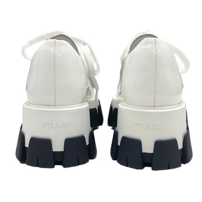 Prada Loafers Leather Shoes Patent White Lace-up Shoes Platform