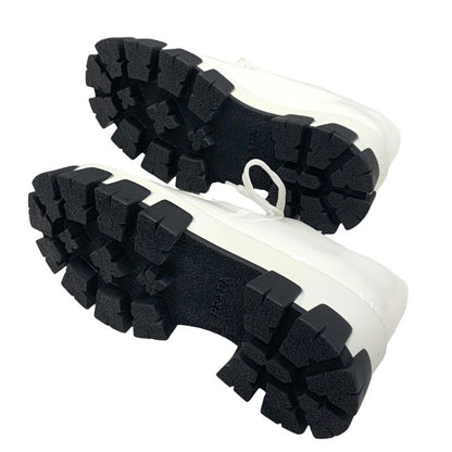 Prada Loafers Leather Shoes Patent White Lace-up Shoes Platform