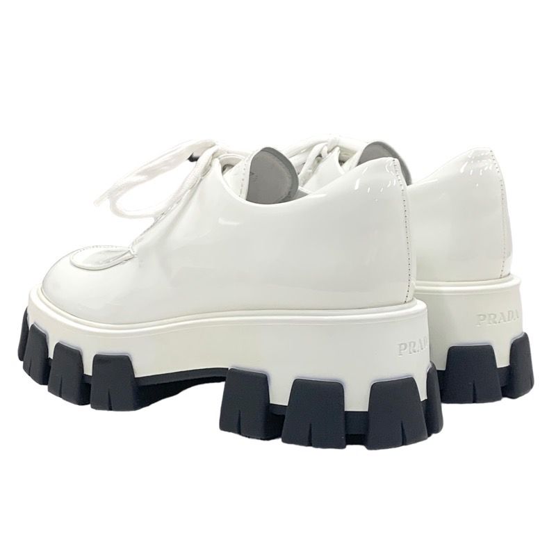 Prada Loafers Leather Shoes Patent White Lace-up Shoes Platform