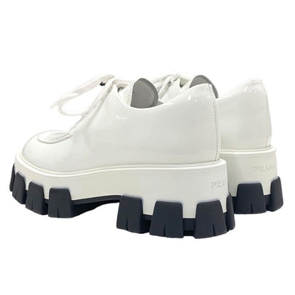 Prada Loafers Leather Shoes Patent White Lace-up Shoes Platform