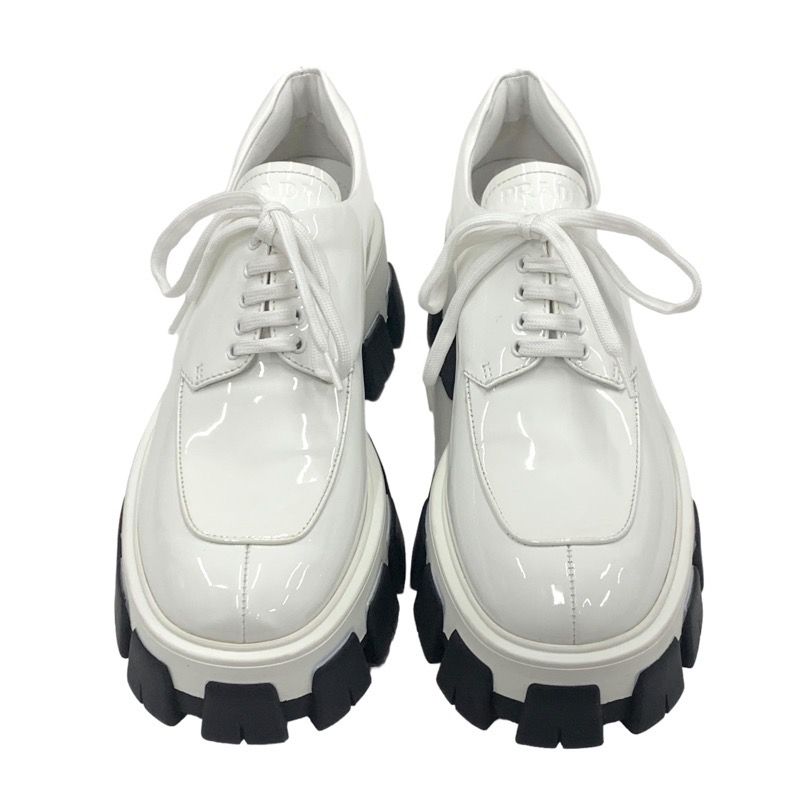 Prada Loafers Leather Shoes Patent White Lace-up Shoes Platform