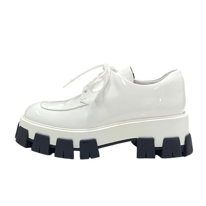 Prada Loafers Leather Shoes Patent White Lace-up Shoes Platform