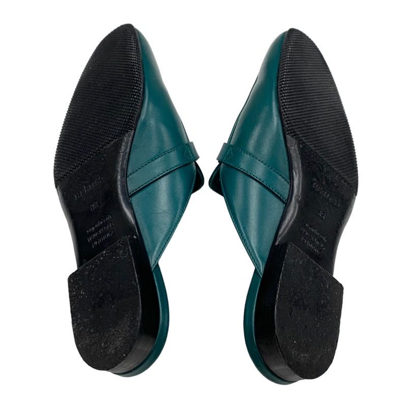 Hermes Oz Flat Shoes Leather Green Silver Mule Slipper Sandals Kelly Hardware