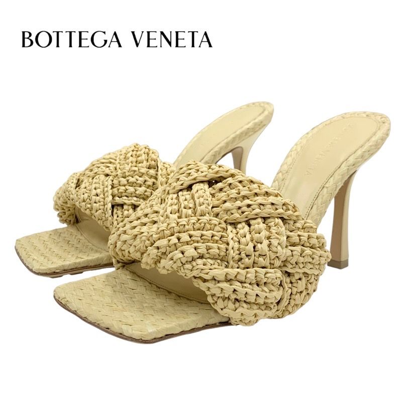 Bottega Veneta Lido Sandals Shoes Raffia Beige Unused Mule Intrecciato