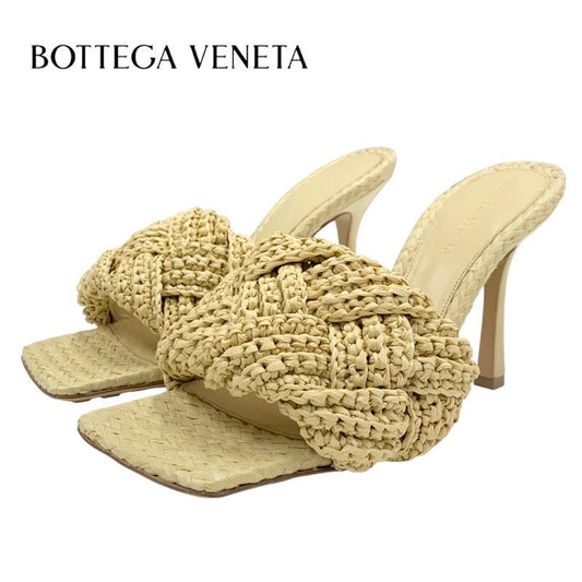 Bottega Veneta Lido Sandals Shoes Raffia Beige Unused Mule Intrecciato