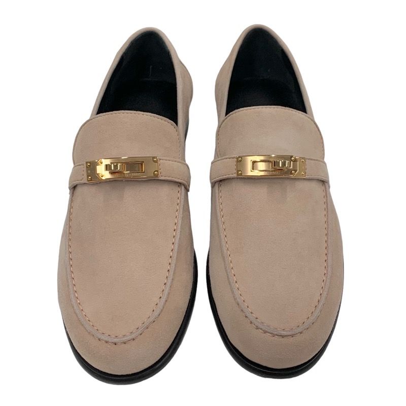 Hermes D'esting Loafers Leather Shoes Suede Pink Unused Moccasin Flat Shoes